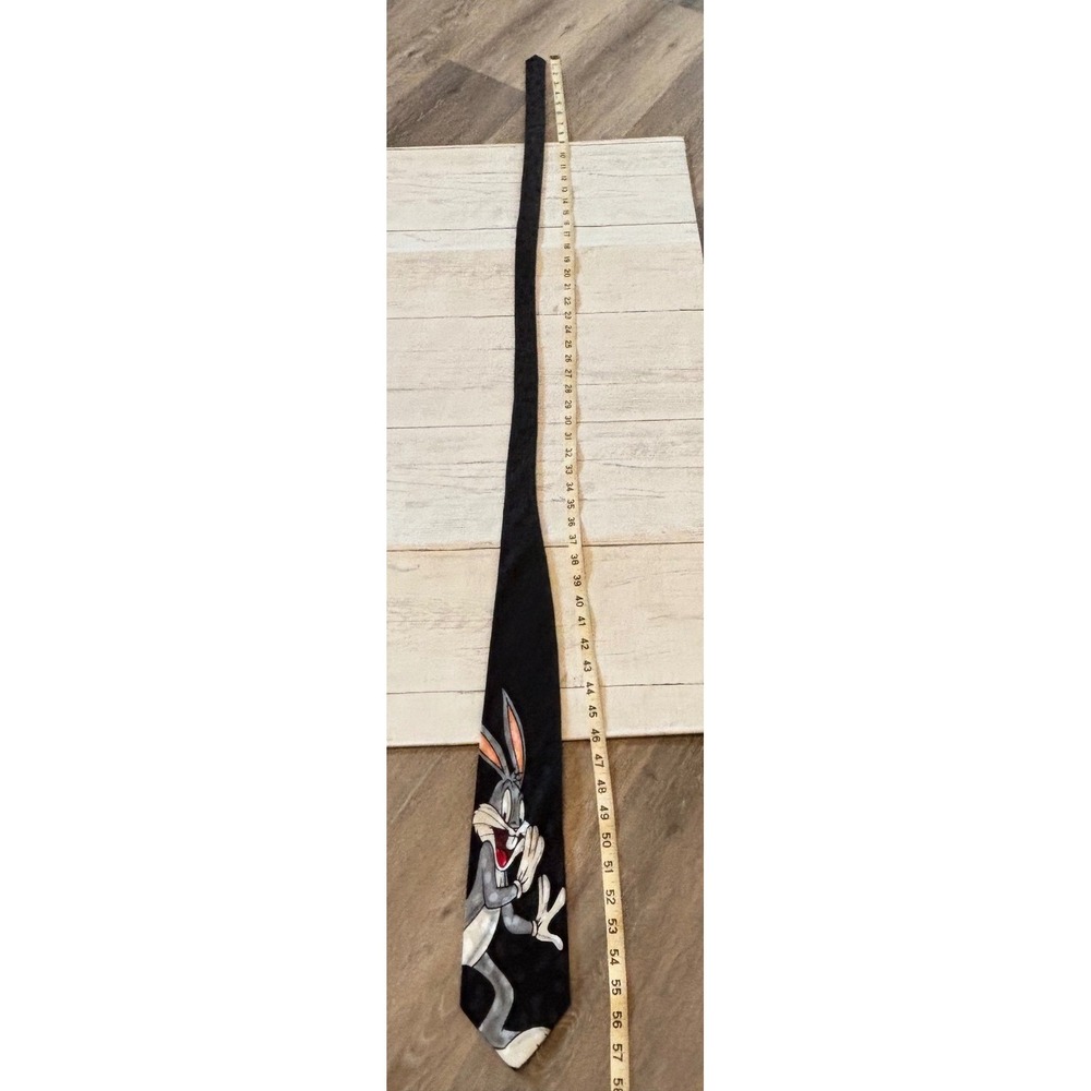 Vintage Looney Tunes Bugs Bunny Silk Necktie 1995 Warner Bros Black Polka Dot - Picture 6 of 7